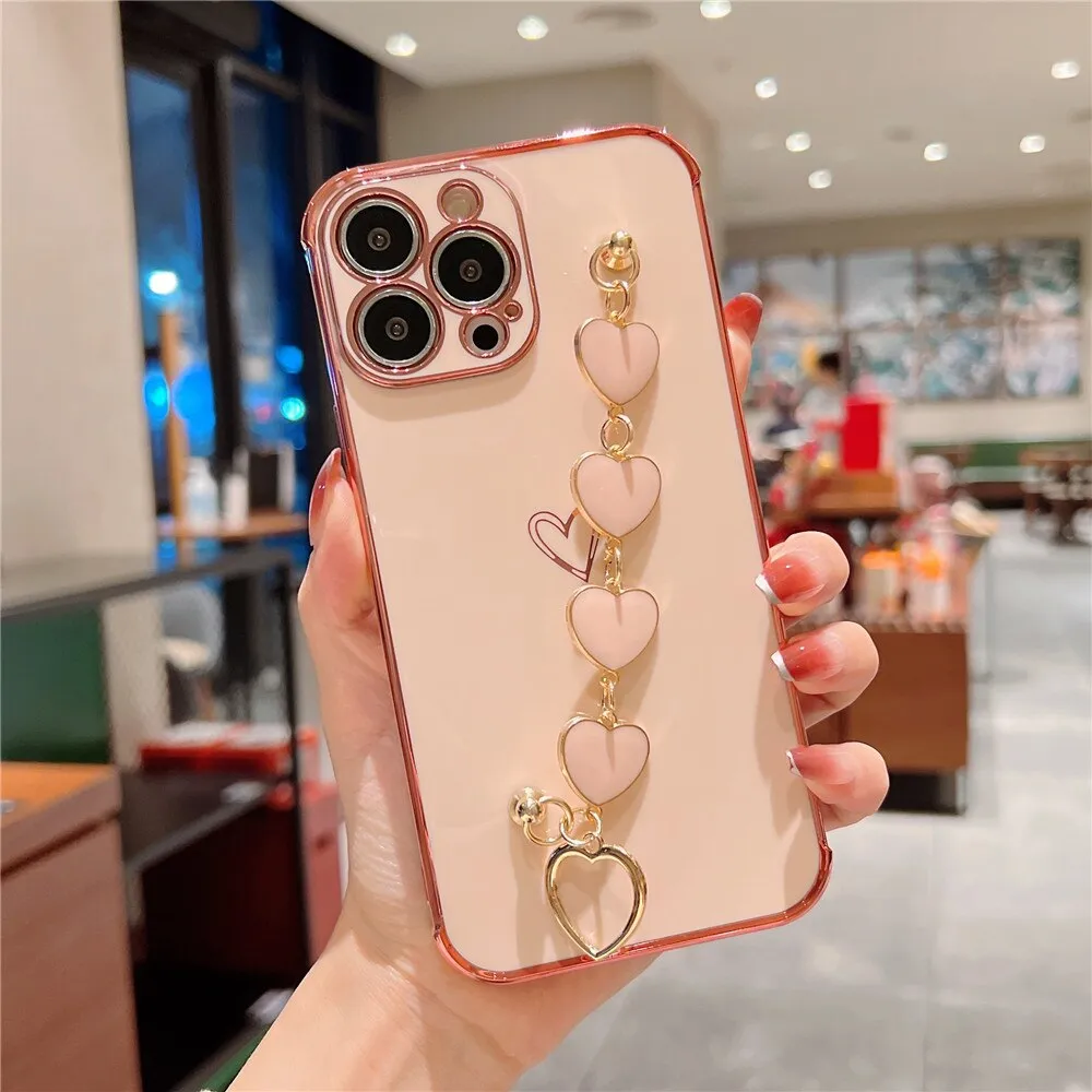 Anymob iPhone Khaki Electroplated Bracelet Love Heart Phone Case Soft Back Cover