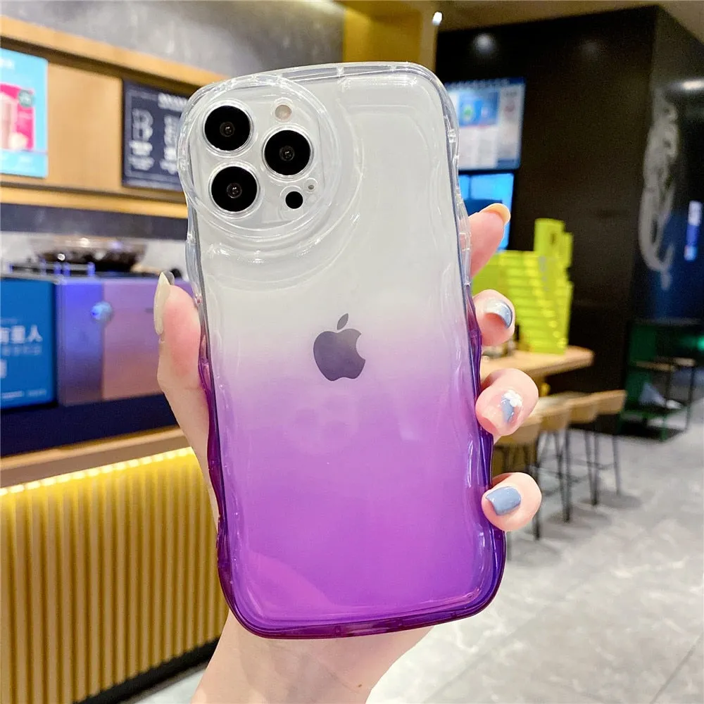 Anymob iPhone Ocean Blue Gradient Clear Curly Wave Case Shockproof Transparent Silicon Phone Cover
