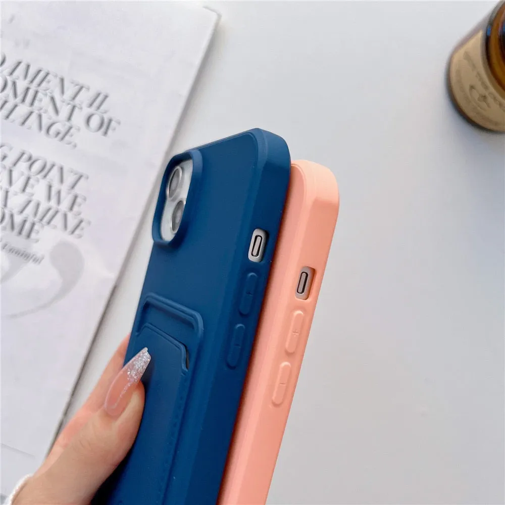 Anymob iPhone Peach Wallet Card Slots Holder Case Soft Silicone Shockproof Cover