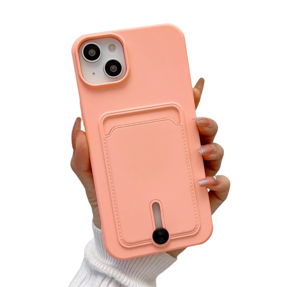 Anymob iPhone Peach Wallet Card Slots Holder Case Soft Silicone Shockproof Cover