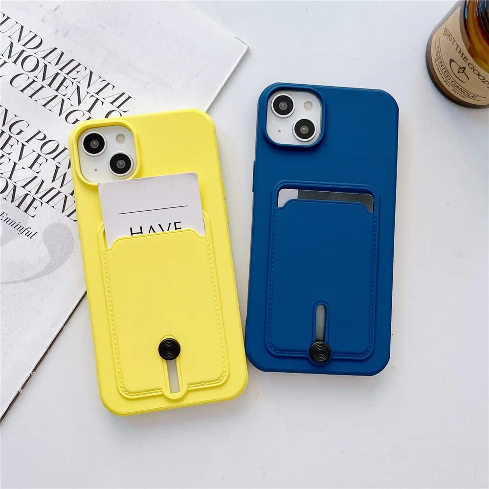 Anymob iPhone Peach Wallet Card Slots Holder Case Soft Silicone Shockproof Cover