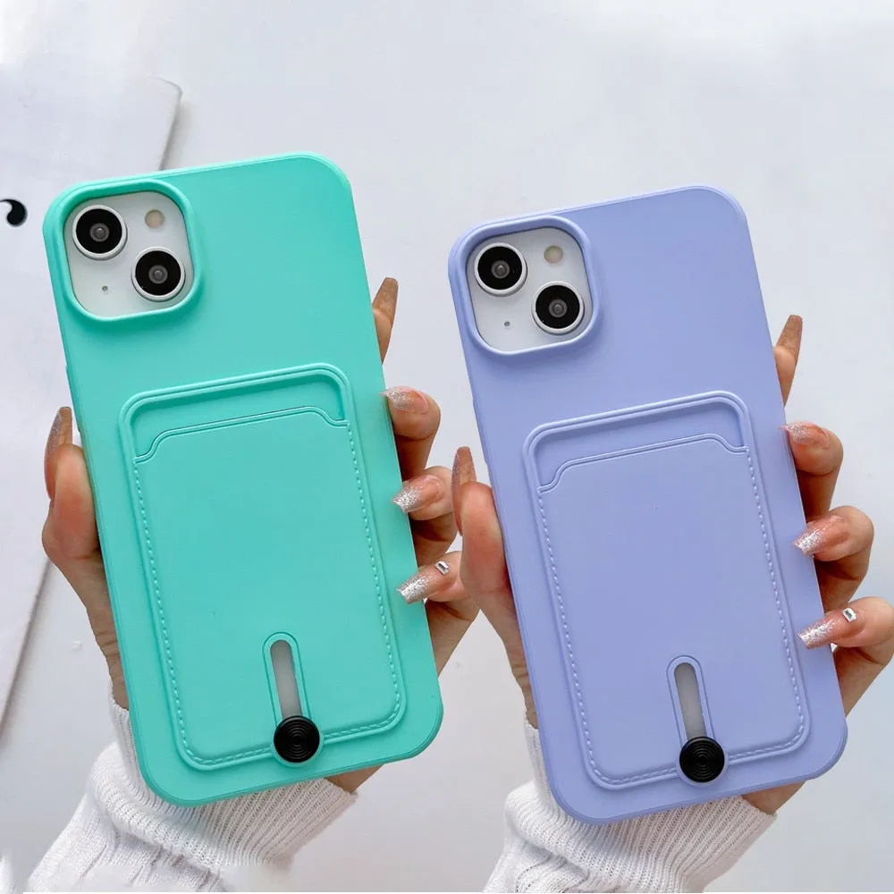 Anymob iPhone Peach Wallet Card Slots Holder Case Soft Silicone Shockproof Cover