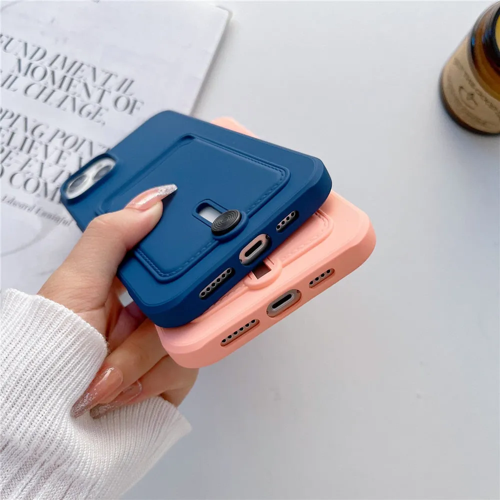 Anymob iPhone Peach Wallet Card Slots Holder Case Soft Silicone Shockproof Cover