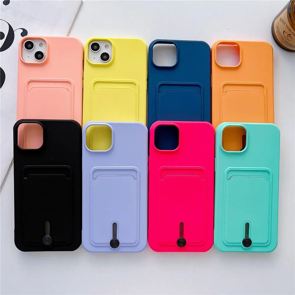 Anymob iPhone Peach Wallet Card Slots Holder Case Soft Silicone Shockproof Cover