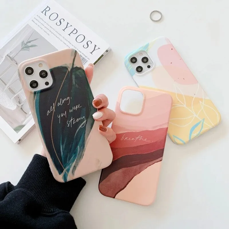 Anymob iPhone Pink Leaf Pattern Phone Case Soft Silicone Back Cover