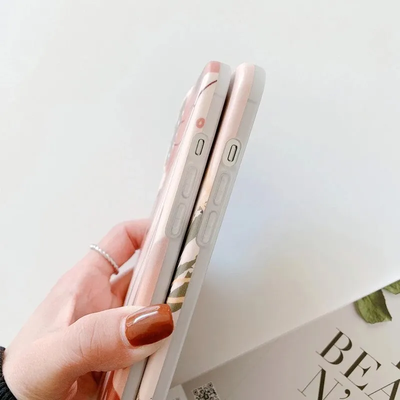 Anymob iPhone Pink Leaf Pattern Phone Case Soft Silicone Back Cover