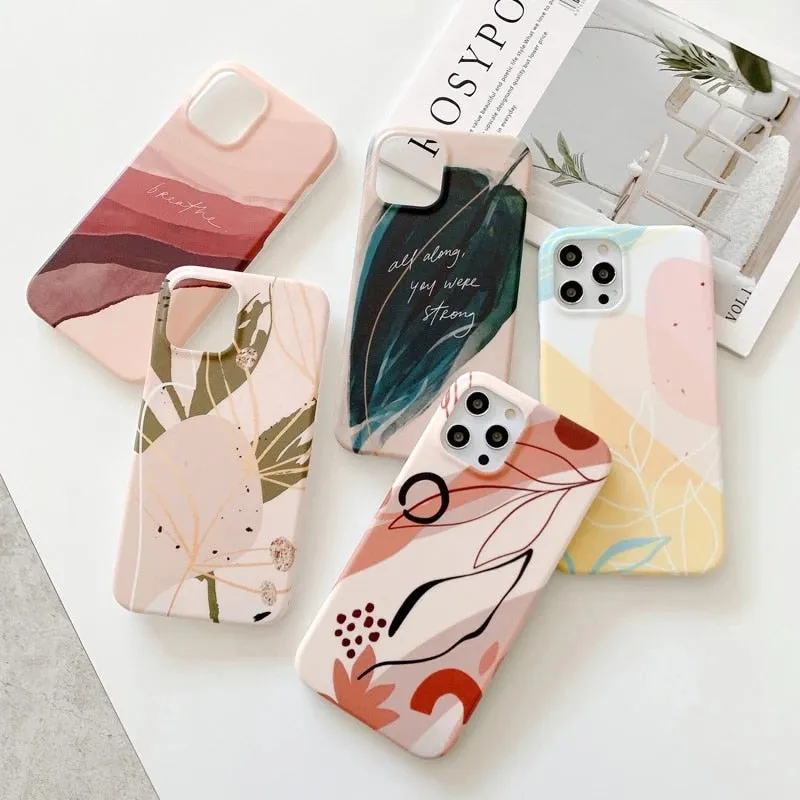 Anymob iPhone Pink Leaf Pattern Phone Case Soft Silicone Back Cover