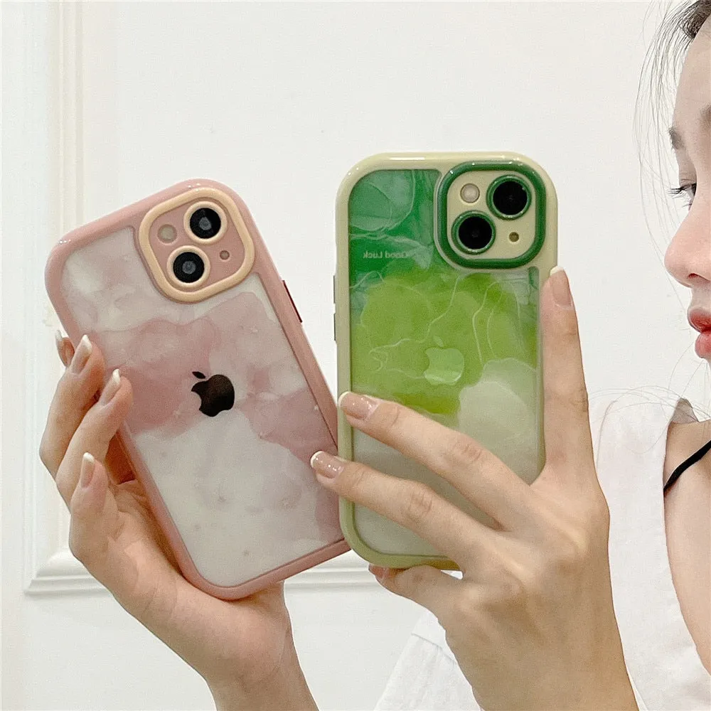 Anymob iPhone Pink Smoke Acrylic Watercolor Phone Case Transparent Shockproof Cover
