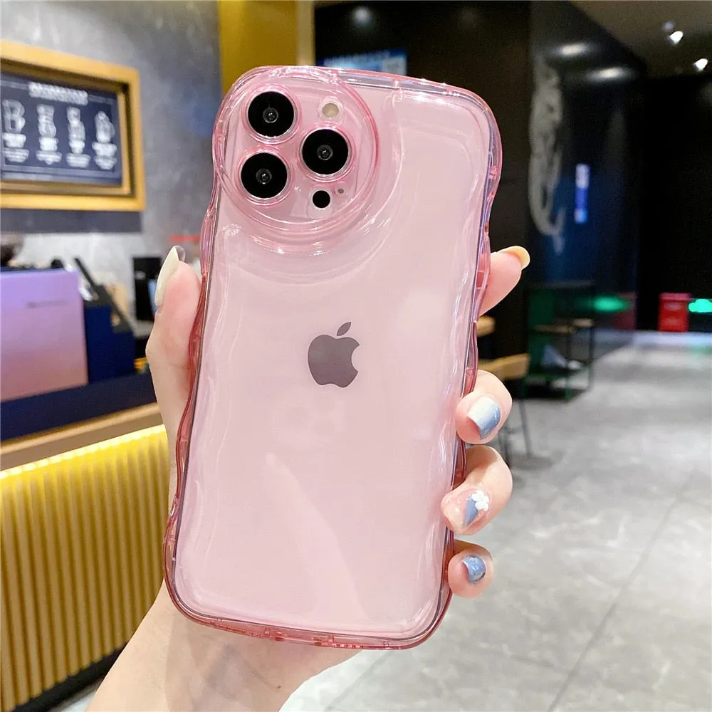 Anymob iPhone Pink Transparent Fluorescent Curly Wave Case Shockproof Silicone Cover