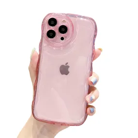 Anymob iPhone Pink Transparent Fluorescent Curly Wave Case Shockproof Silicone Cover