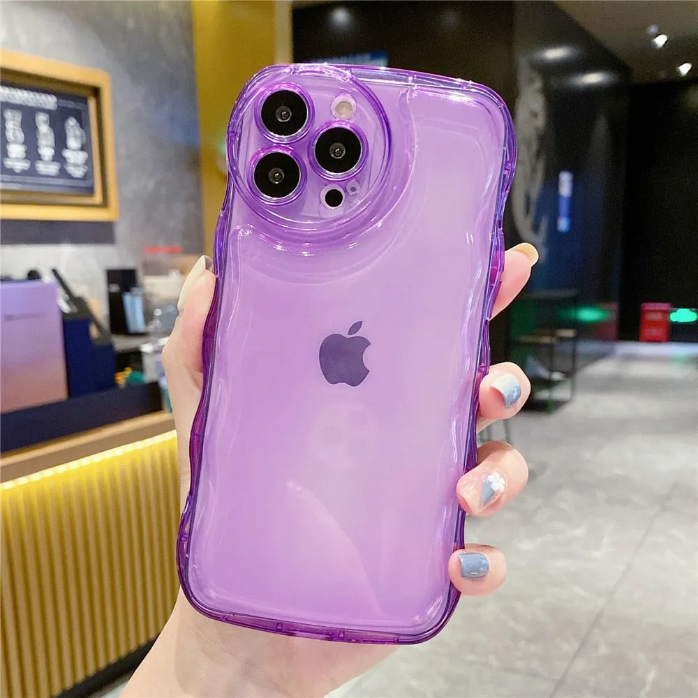 Anymob iPhone Pink Transparent Fluorescent Curly Wave Case Shockproof Silicone Cover