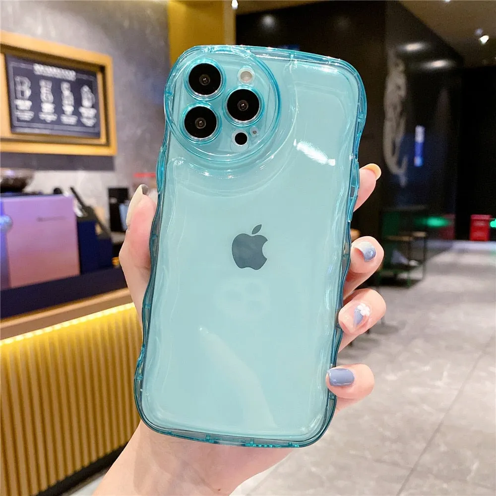 Anymob iPhone Pink Transparent Fluorescent Curly Wave Case Shockproof Silicone Cover