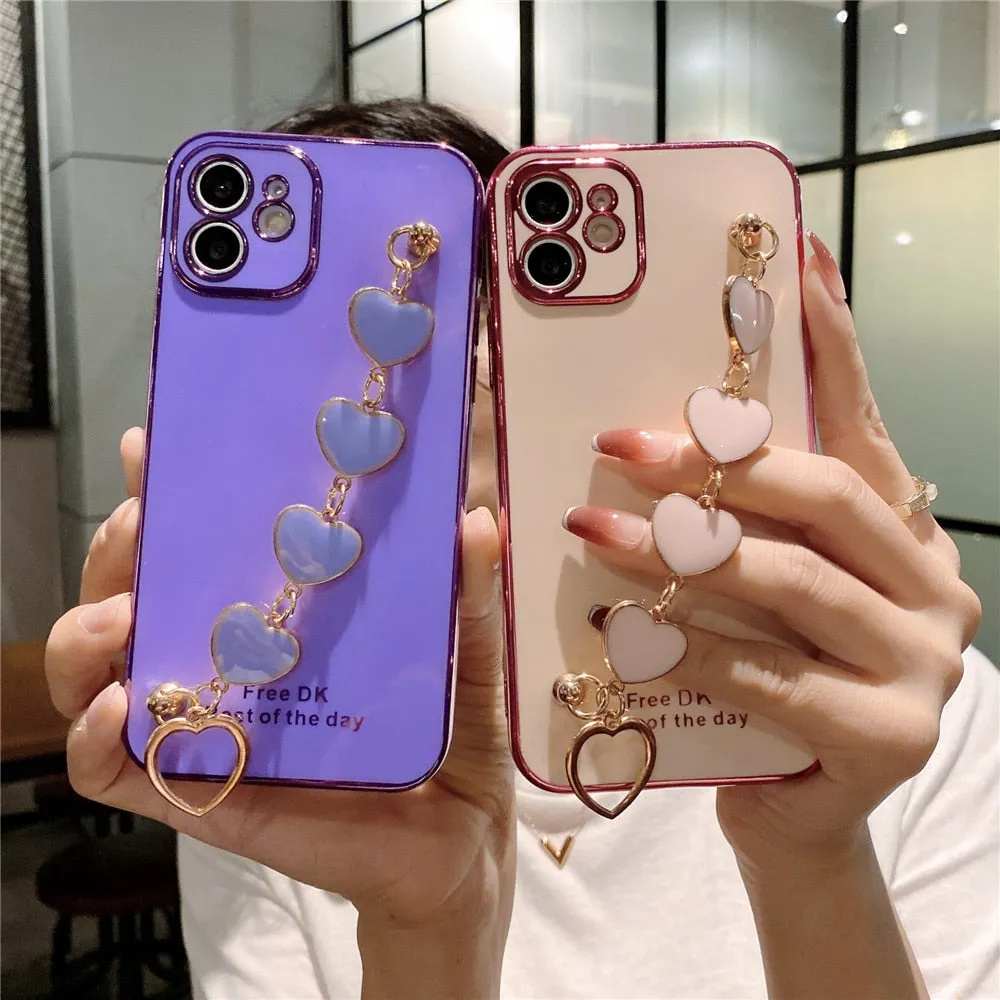 Anymob iPhone Red Love Heart Bracelet Chain Soft Case Plating Phone Cover
