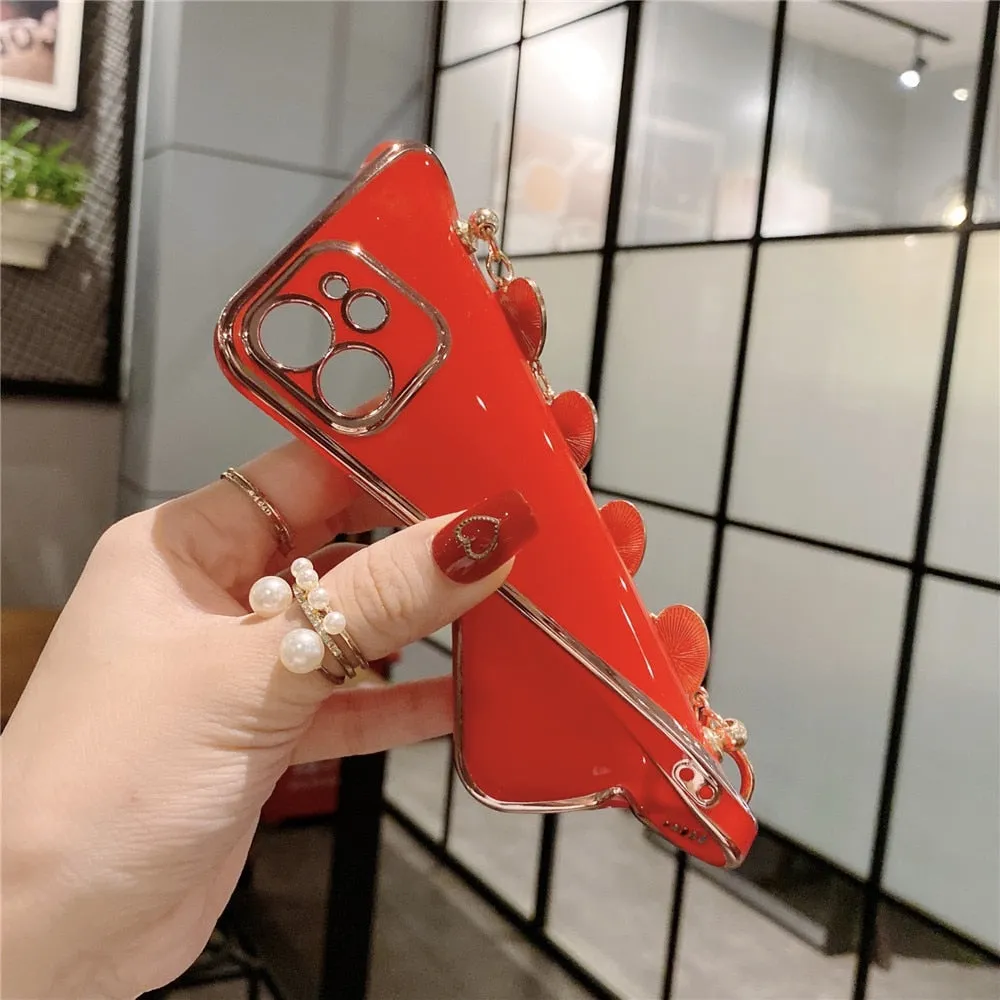 Anymob iPhone Red Love Heart Bracelet Chain Soft Case Plating Phone Cover