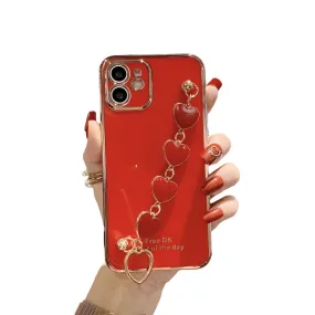Anymob iPhone Red Love Heart Bracelet Chain Soft Case Plating Phone Cover