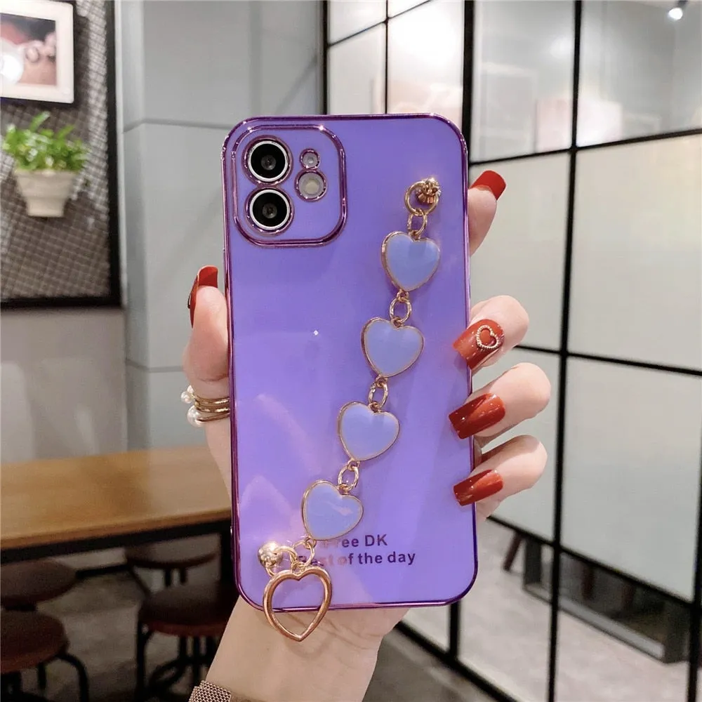 Anymob iPhone Red Love Heart Bracelet Chain Soft Case Plating Phone Cover