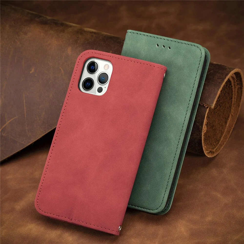 Anymob iPhone Red Magnetic Flip Leather Phone Case Card slot Wallet Cover