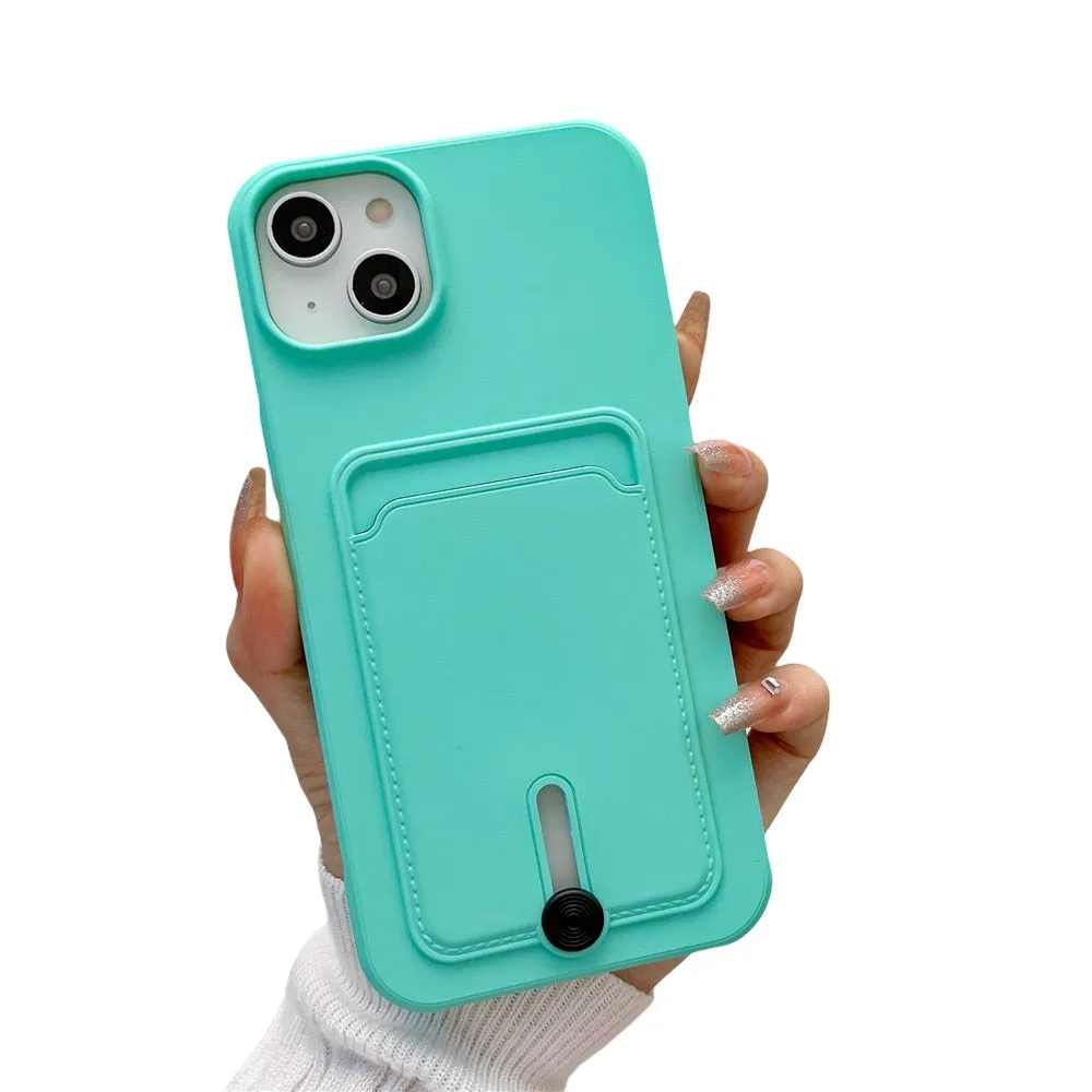 Anymob iPhone Sky Blue Wallet Card Slots Holder Case Soft Silicone Shockproof Cover