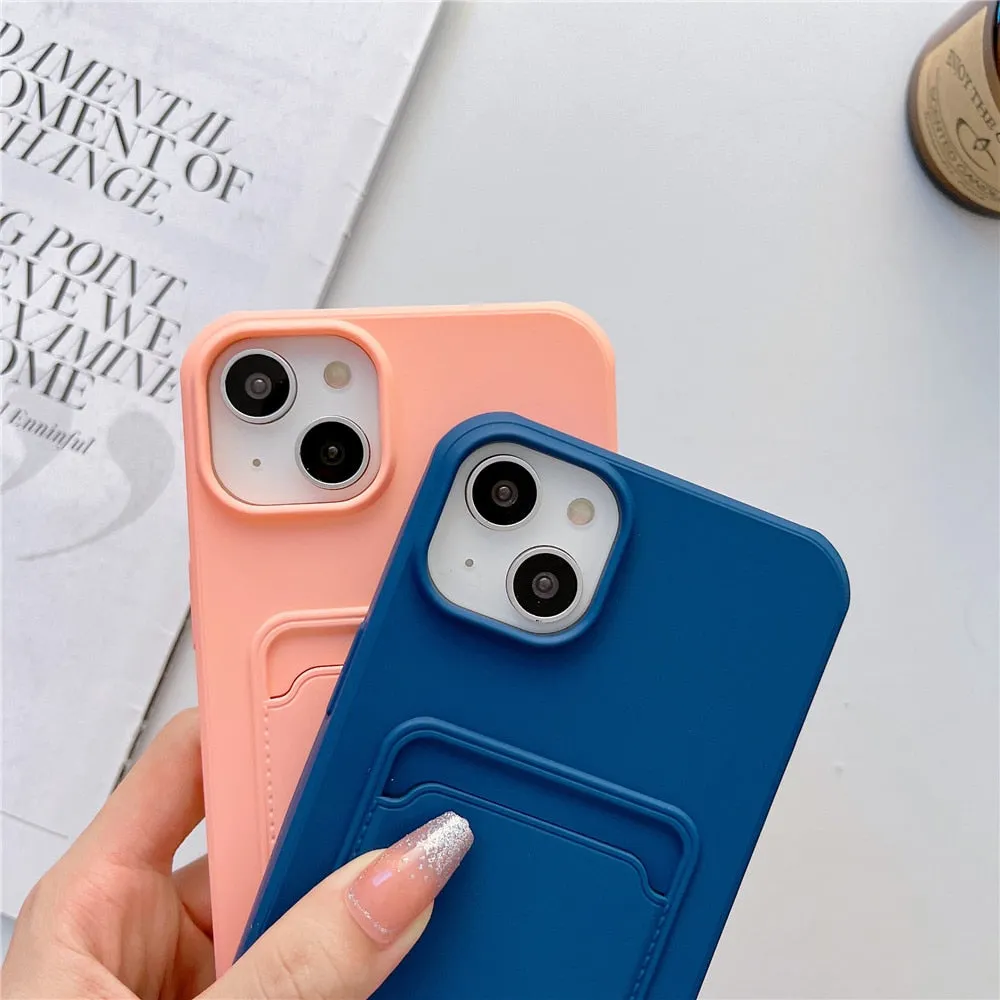 Anymob iPhone Sky Blue Wallet Card Slots Holder Case Soft Silicone Shockproof Cover