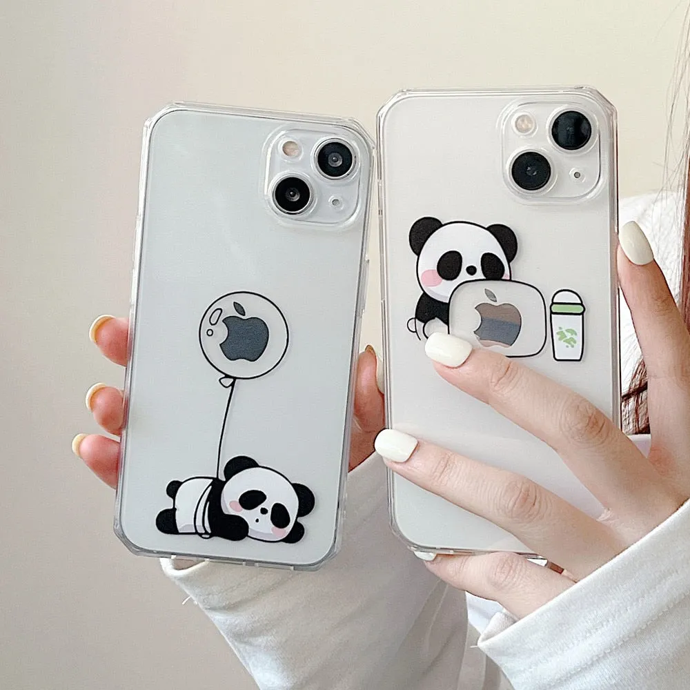 Anymob iPhone Typing Panda Cartoon Transparent Phone Case Silicone Cover