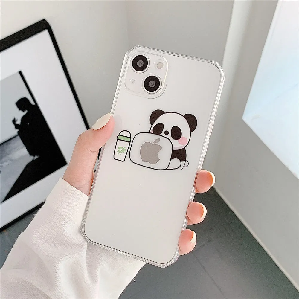 Anymob iPhone Typing Panda Cartoon Transparent Phone Case Silicone Cover