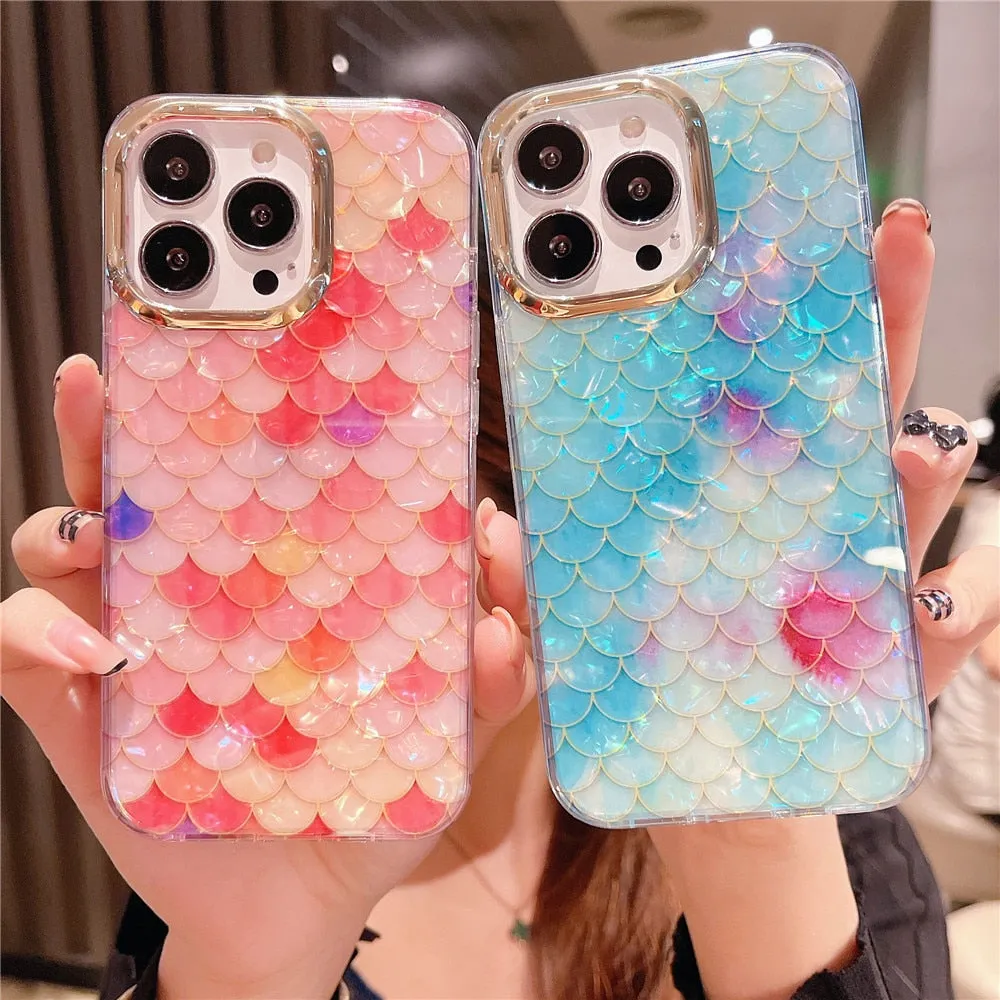 Anymob iPhone Violet Glitter Dream Shell Pattern Case Soft IMD Silicon Shockproof Cover Bumper
