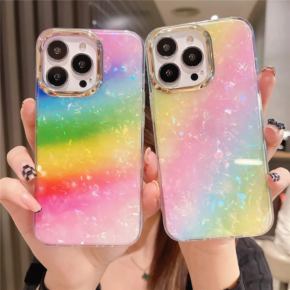 Anymob iPhone Violet Glitter Dream Shell Pattern Case Soft IMD Silicon Shockproof Cover Bumper