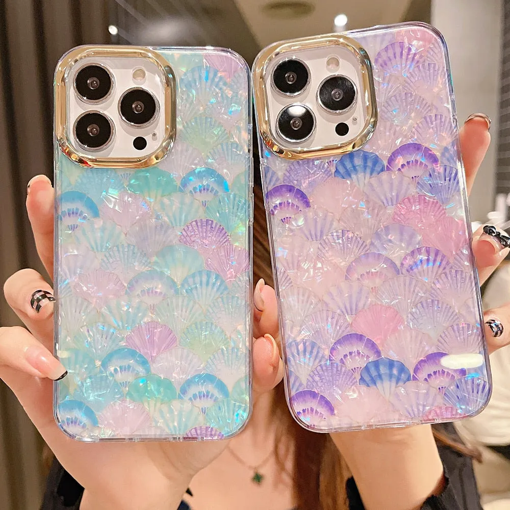 Anymob iPhone Violet Glitter Dream Shell Pattern Case Soft IMD Silicon Shockproof Cover Bumper