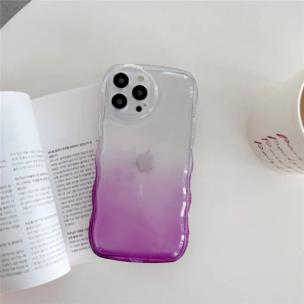 Anymob iPhone Violet Gradient Clear Curly Wave Phone Case Shockproof Transparent Cover