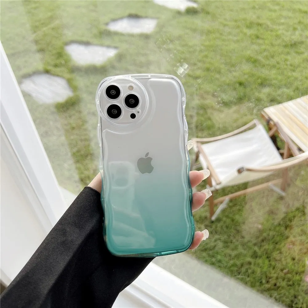 Anymob iPhone Violet Gradient Clear Curly Wave Phone Case Shockproof Transparent Cover
