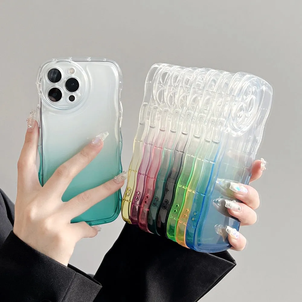 Anymob iPhone Violet Gradient Clear Curly Wave Phone Case Shockproof Transparent Cover