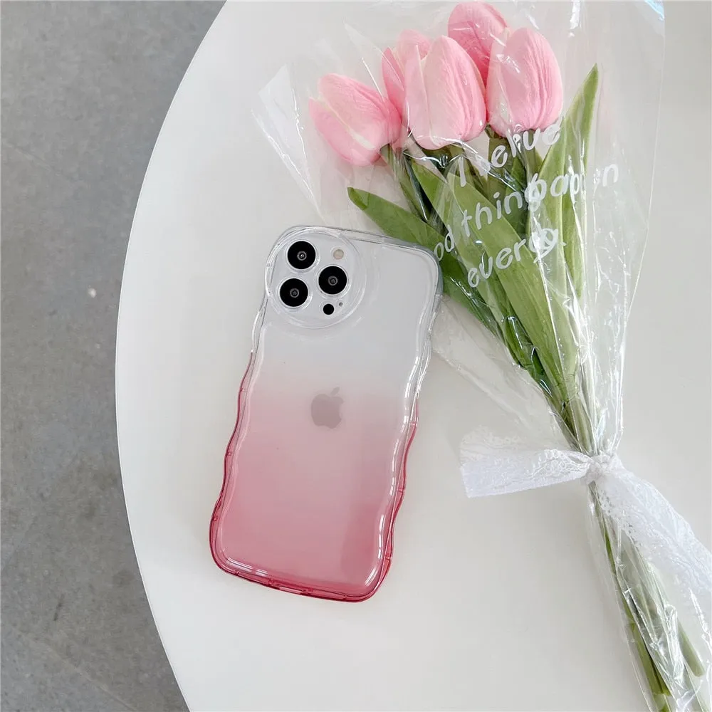 Anymob iPhone Violet Gradient Clear Curly Wave Phone Case Shockproof Transparent Cover