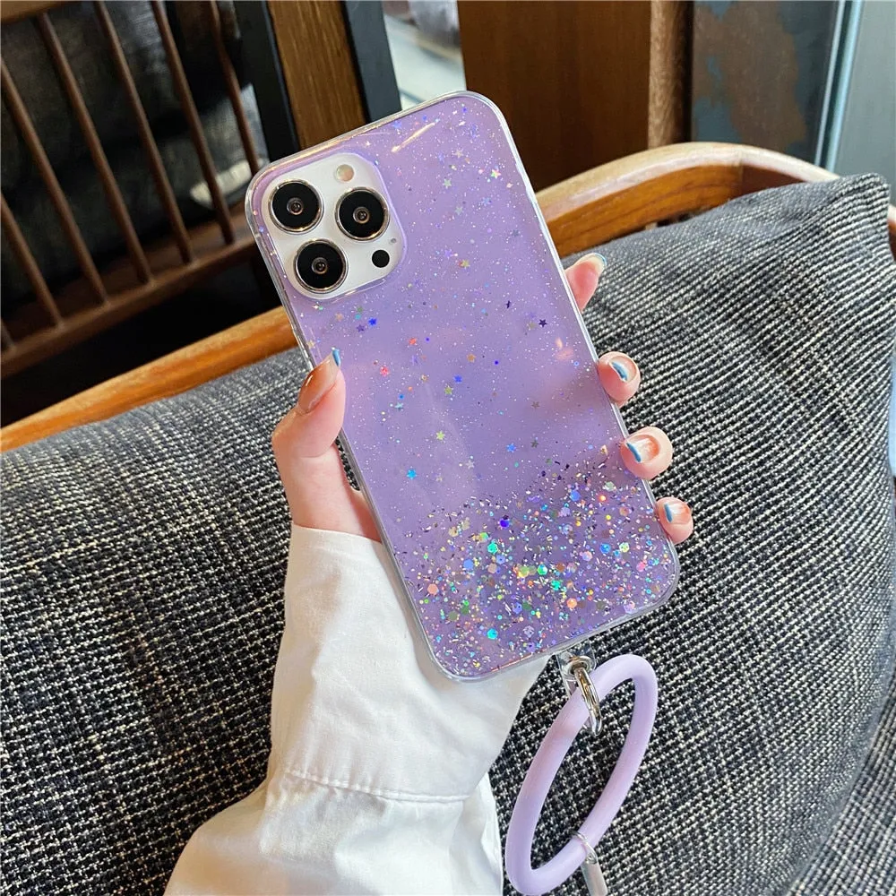 Anymob iPhone White Clear Glitter Phone Case Pendant Wristband Chain Cover