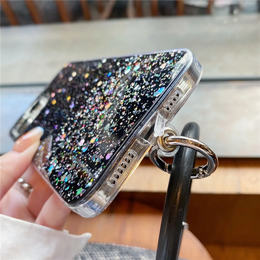 Anymob iPhone White Clear Glitter Phone Case Pendant Wristband Chain Cover