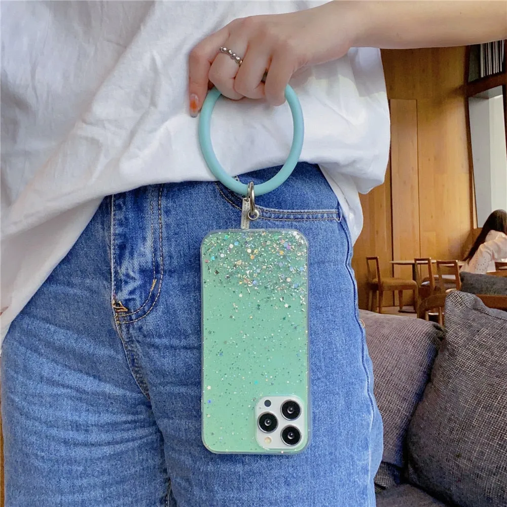Anymob iPhone White Clear Glitter Phone Case Pendant Wristband Chain Cover