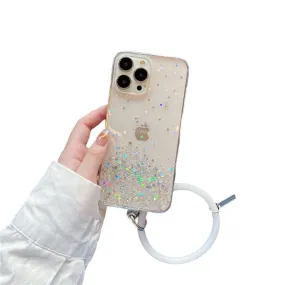 Anymob iPhone White Clear Glitter Phone Case Pendant Wristband Chain Cover