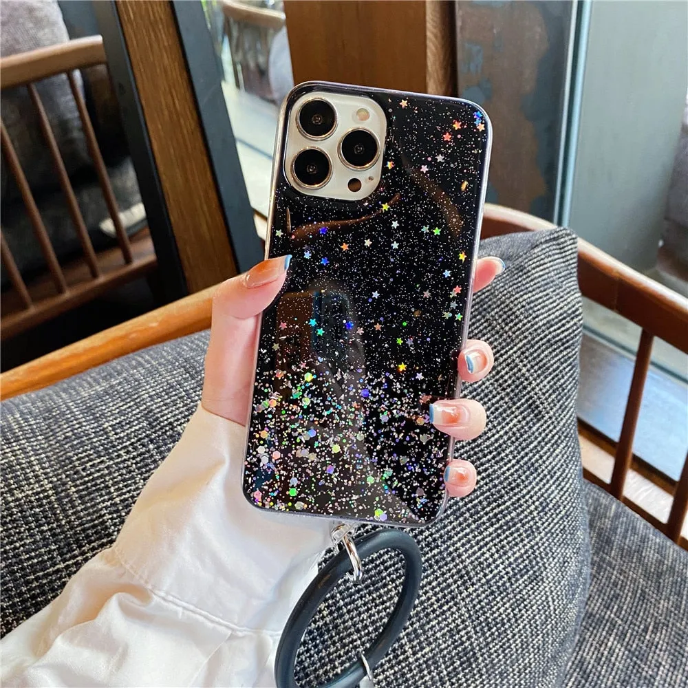 Anymob iPhone White Clear Glitter Phone Case Pendant Wristband Chain Cover
