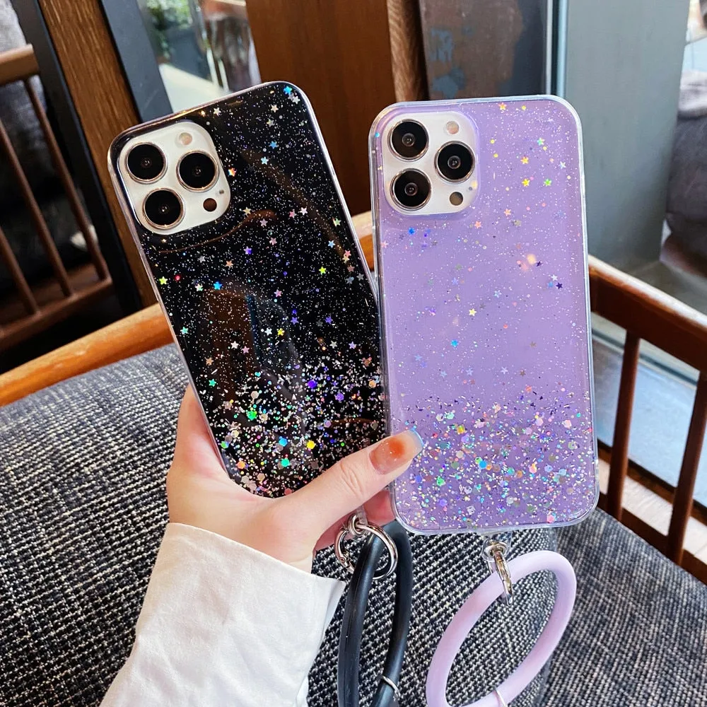 Anymob iPhone White Clear Glitter Phone Case Pendant Wristband Chain Cover