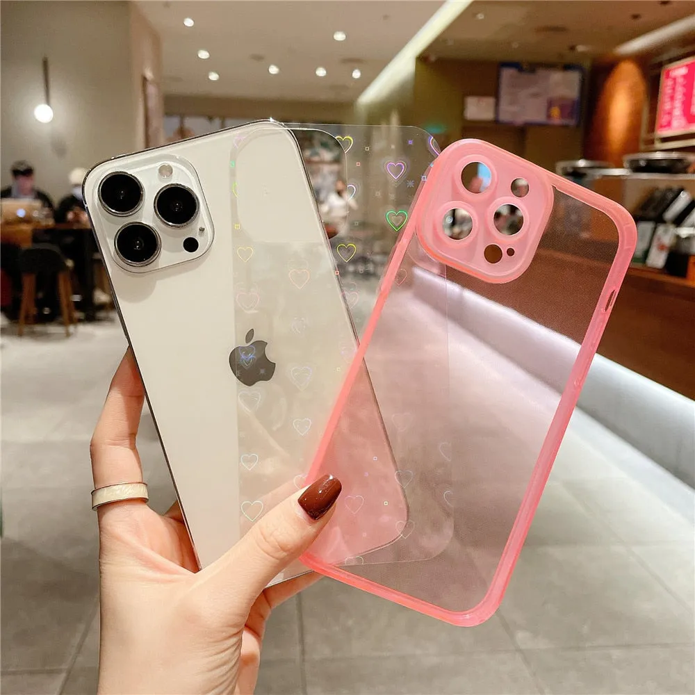 Anymob iPhone Yellow Green Love Heart Transparent Phone Case Fluorescent Soft Bumper Back Cover