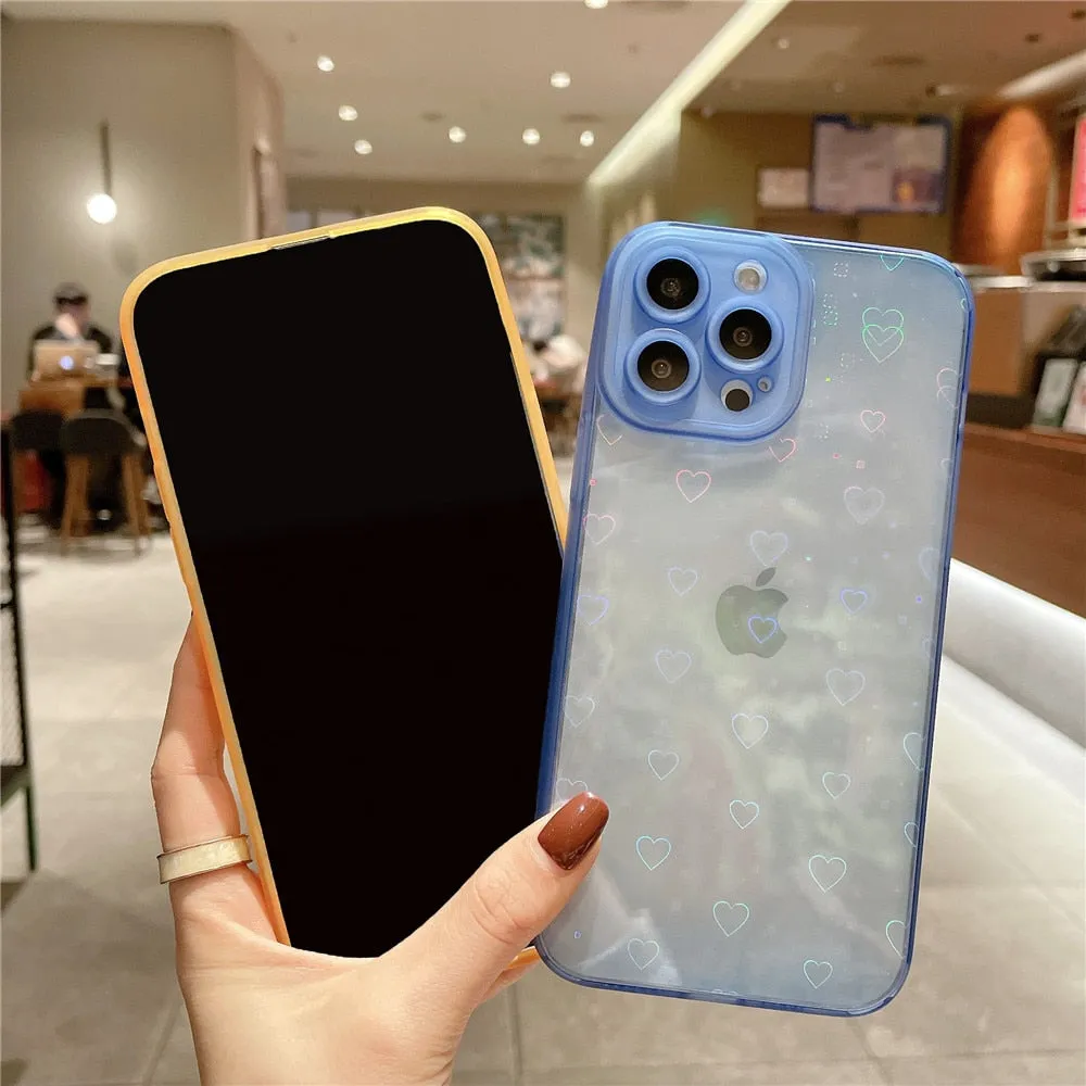 Anymob iPhone Yellow Green Love Heart Transparent Phone Case Fluorescent Soft Bumper Back Cover