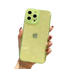 Anymob iPhone Yellow Green Love Heart Transparent Phone Case Fluorescent Soft Bumper Back Cover