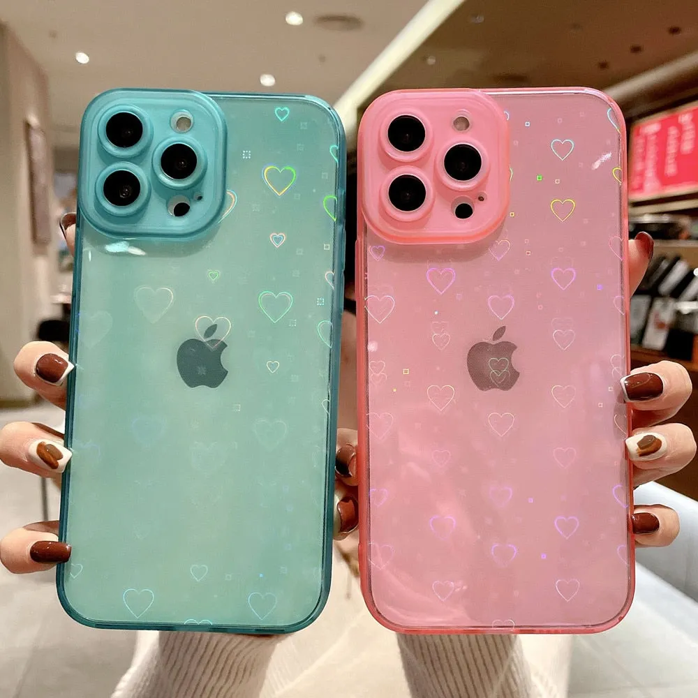 Anymob iPhone Yellow Green Love Heart Transparent Phone Case Fluorescent Soft Bumper Back Cover