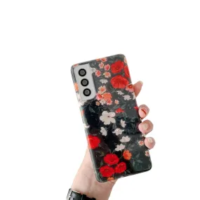 Anymob Samsung Black Rose And Magnolia Flower Silicone Dream Shell Pattern Case Shockproof Back Cover