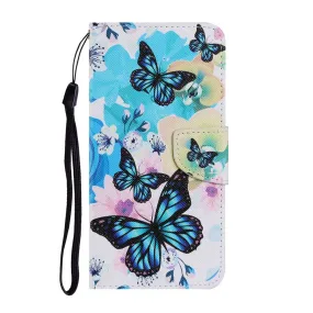 Anymob Samsung Blue Flower And Butterfly Painted Case Flip Wallet Leather Phone Cover
