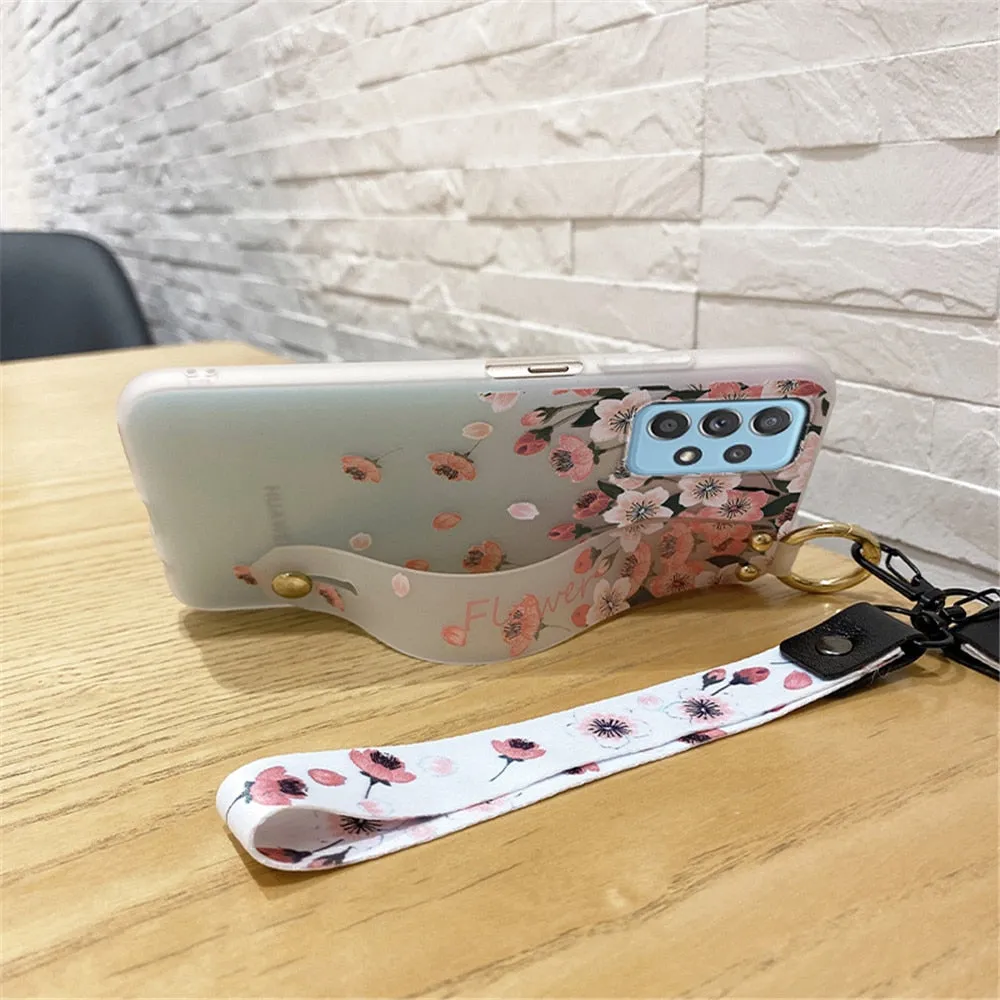 Anymob Samsung Buttery And Cherry Blossom Soft Silicone Case Flowers Neck Lanyard Wristband Holder Cover