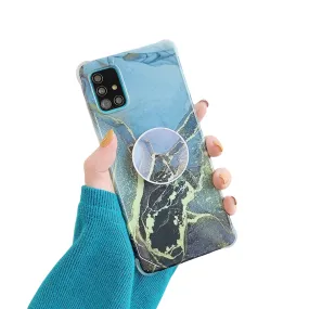 Anymob Samsung Case Black and Blue Marble With Finger Ring Holder Silicone Phone Cover