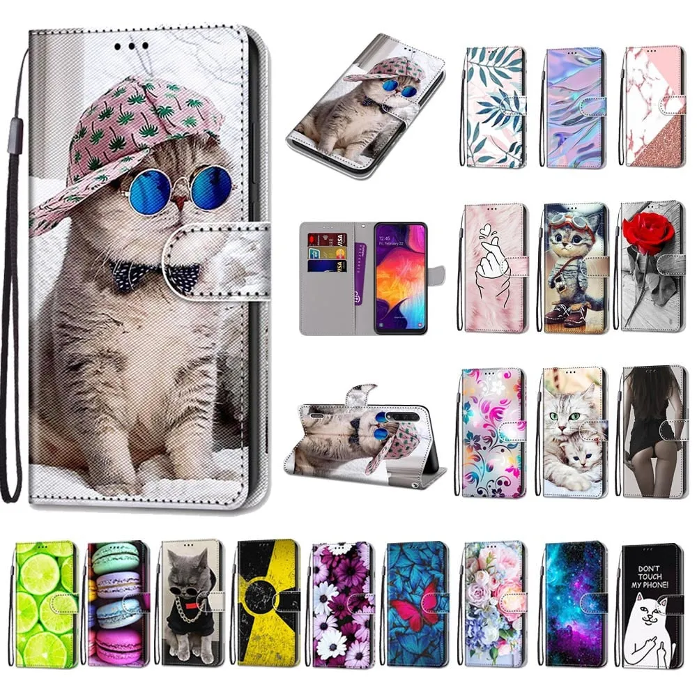 Anymob Samsung Case Black and White Cat Luxury Painted Flip Cute Playful Cat Wallet Phone Cover