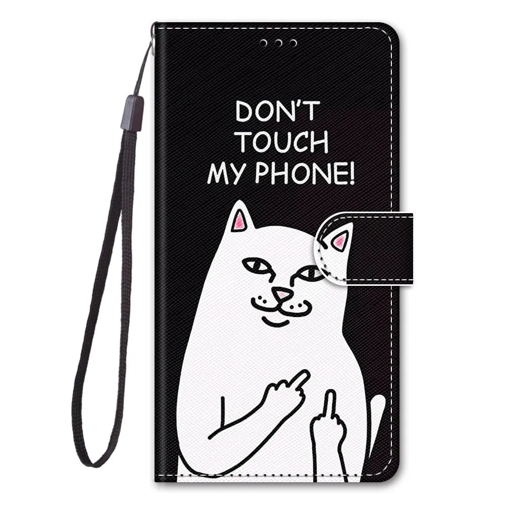 Anymob Samsung Case Black and White Cat Luxury Painted Flip Cute Playful Cat Wallet Phone Cover