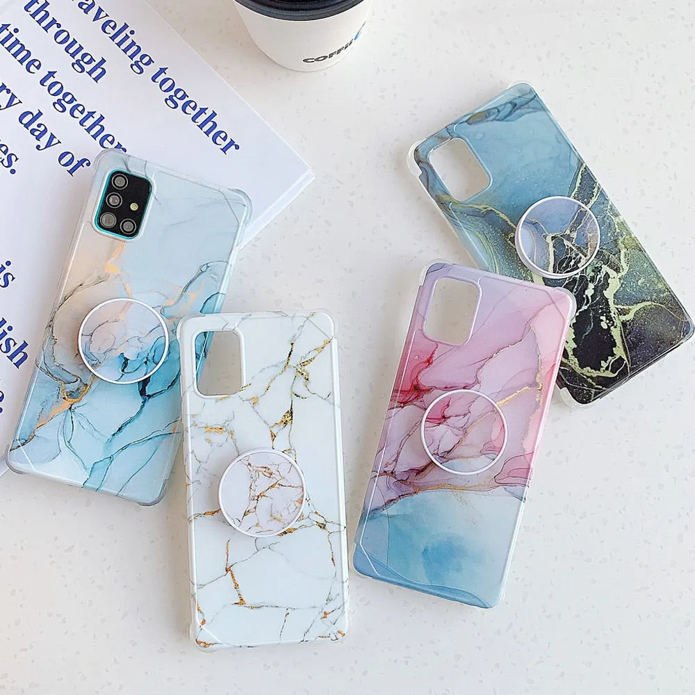 Anymob Samsung Case Ocean Blue Marble With Finger Ring Holder Silicone Phone Cover