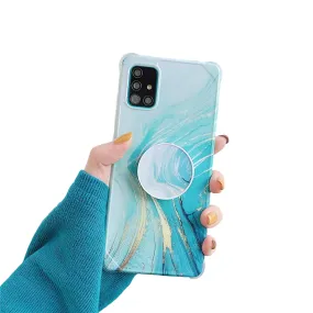 Anymob Samsung Case Ocean Blue Marble With Finger Ring Holder Silicone Phone Cover